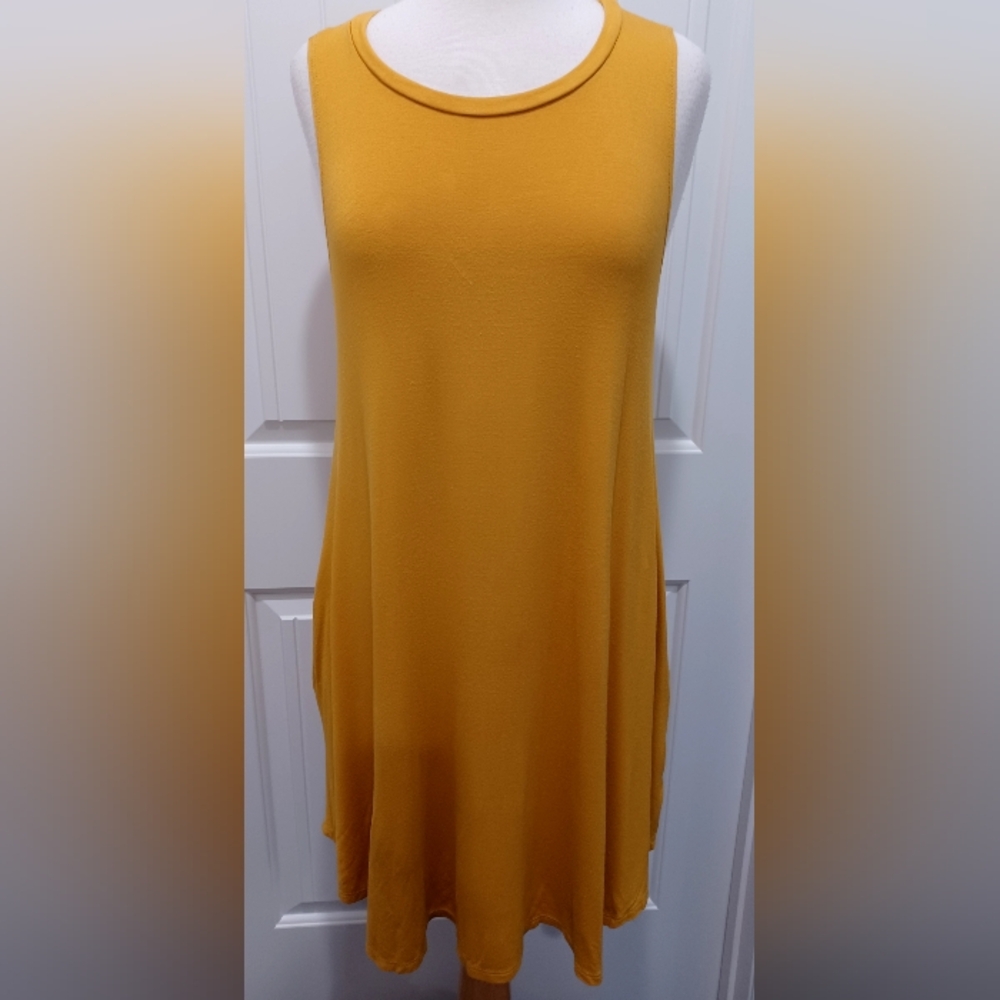 Yee Sleeveless Mustard Yellow Swing Dress Sz L #0353